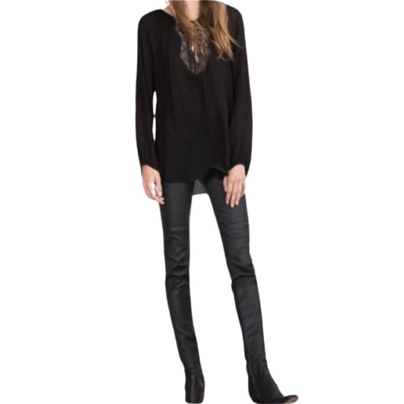 ZARA Black Lace & Tie-Front Blouse - Picture 2 of 5